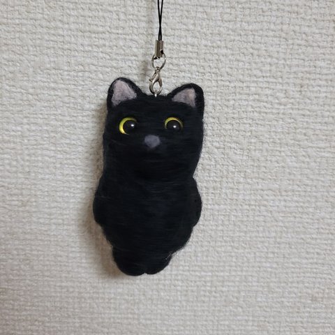 羊毛フェルト 黒猫ちゃん(全身)ストラップ