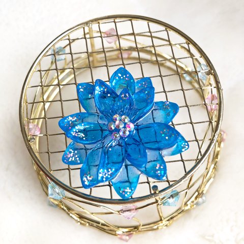 花型ヘアゴム 232 ブルー　かんざし　ブローチ