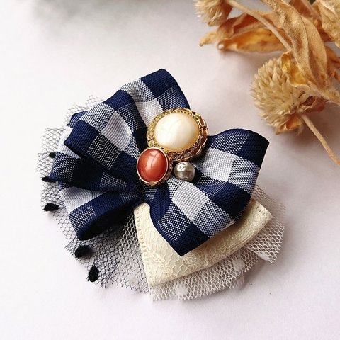 Chekku Ribbon    ヘアクリップ  【ネイビー】