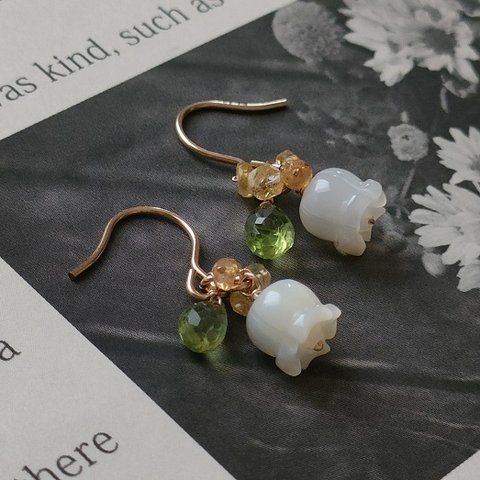 天然石のお花ピアス/イヤリング * k14gf天然石