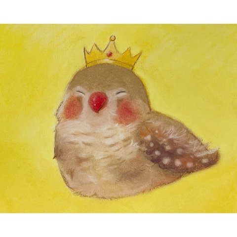 【原画】額つき 雀(キンカチョウ)のパステル画