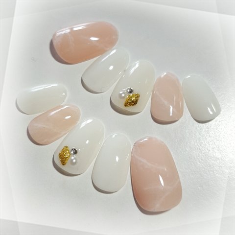 大理石ネイル Sheer Beige×White