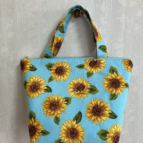 ひまわり🌻保冷＋保温ランチバッグ(🌻　水色)