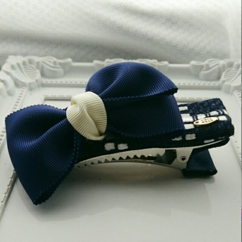 FORK/NAVYBLUE＆WHITE・ツイードリボン