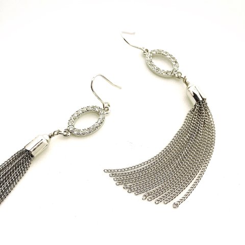 Silver chain tassel ピアス/イヤリング