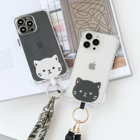 【単品】カラビナ付き✨スマホストラップホルダー　スマホショルダー　スマホストラップ　全機種対応　キャット　スマホグッズ　ハイキャンプ【カラビナ付き ストラップホルダー・CAT】　　