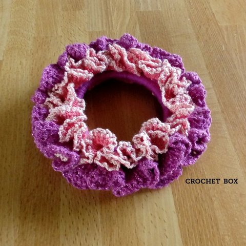 レース編み♥季節のお花のようなシュシュ♥ピンクの紫陽花