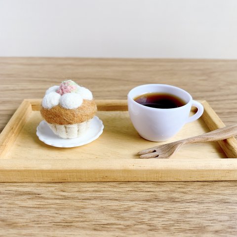 【NEW】羊毛×ふわふわクリームカップケーキ(ピンク)ストラップor飾る用