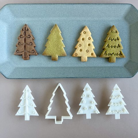 ミニクリスマスツリー　木　3種類のスタンプセット　【クッキー型】