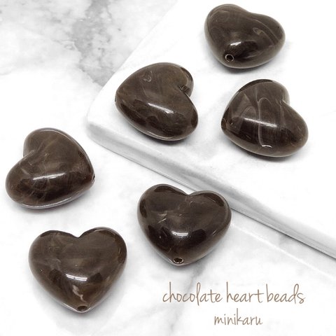  6個)chocolate marble heart beads