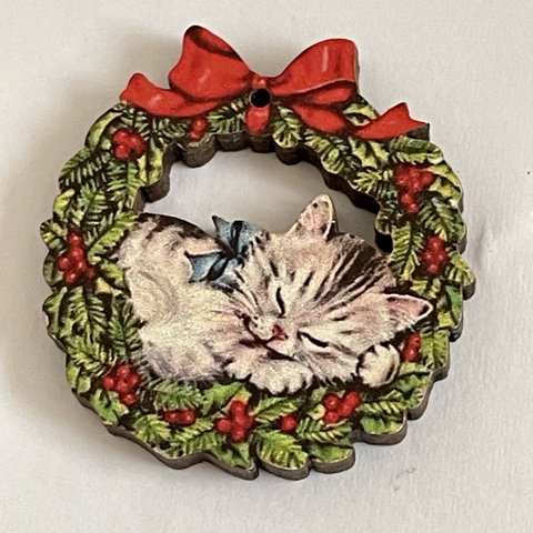 新入荷！フランスより　＊可愛い　クリスマスリースの猫ちゃんボタン＊