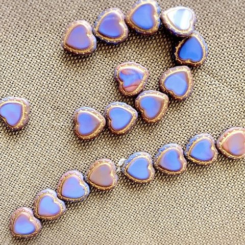 【1コずつ販売】JIRI＊IVANA#czech beads#チェコビーズ　heart♡18㍉ irregular marble 群青＊pink/bronze