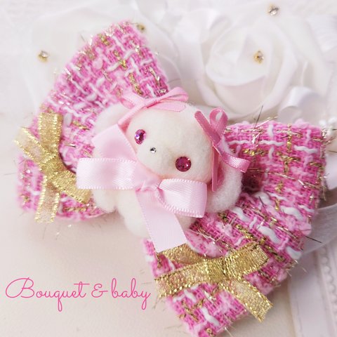 たれみみうさツイードクリップ💝🐰リボン୨୧キッズ୨୧プレゼントにも💛  Bouquet&baby