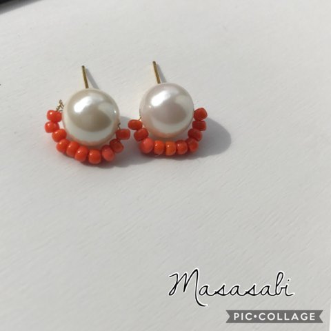 under the sea!! サンゴとパールのピアス