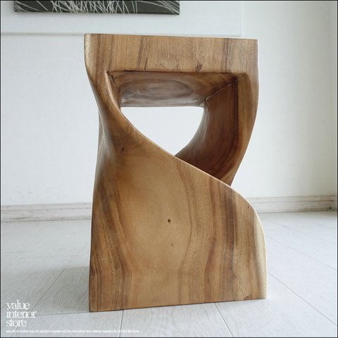 無垢材 ウェーブスツールN01 イス 天然木 椅子 ベンチ 木製スツール ナチュラル 天然木 モンキーポッド ハンドメイド