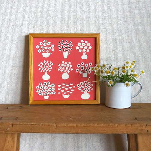 「 flower base（ red ）」20cm角ポスター