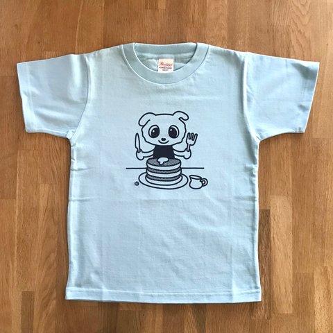 ねんねんとホットケーキ　130 キッズTシャツ　オリジナルイラスト　ブルー