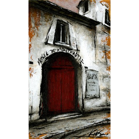 風景画 パリ 油絵「裏通りの小さな美術館」