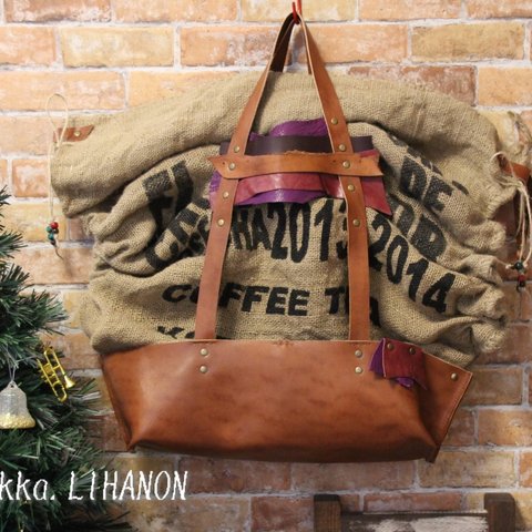 【 SOLD OUT 】 zakka LIHANON 「紫のモダン」・オイルヌメ革と珈琲豆の麻袋仕立て♪