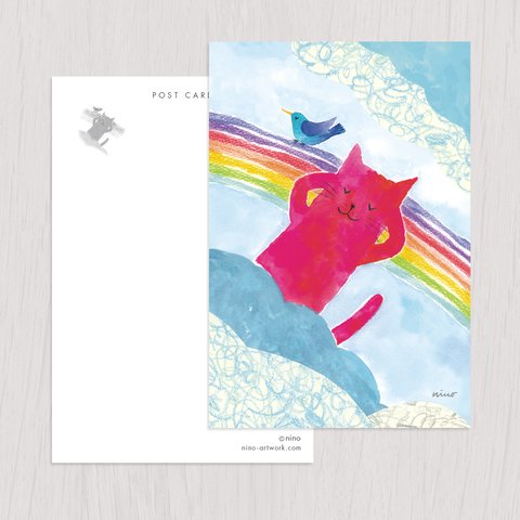 ポストカード2枚セット　赤い猫と青い鳥「ハルとソラ」No.2021-07