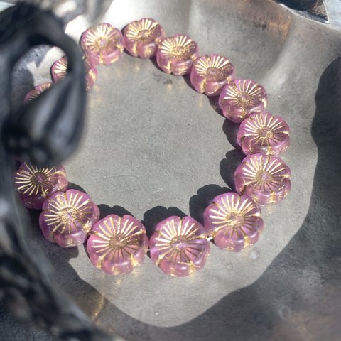 【4コセット】JIRI＊IVANA#czech beads#チェコビーズ　flower14㎜ daydream sapphire pink/bronze