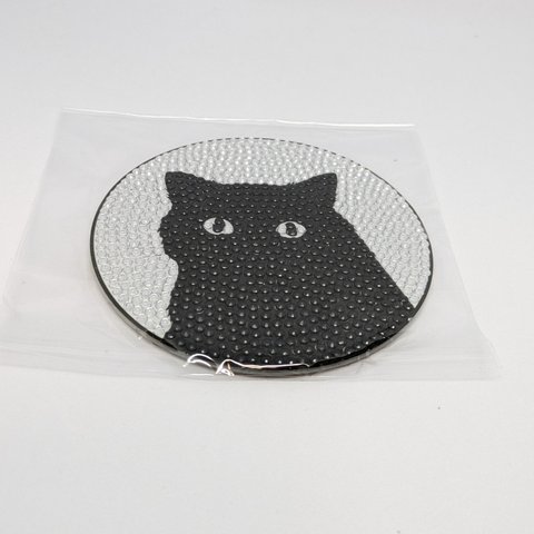 ダイヤモンドアート コースター  黒猫 完成品