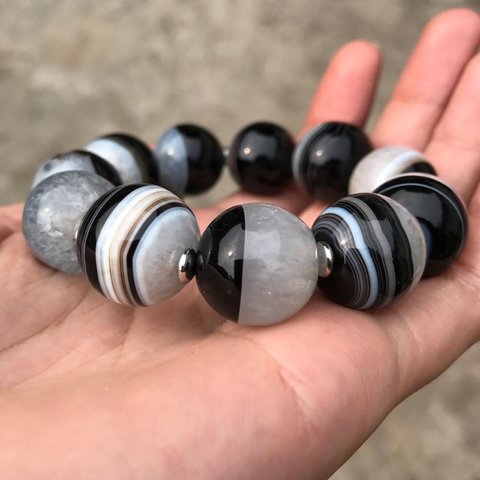 天然石 18mm 黑縞瑪瑙 ブレスレット