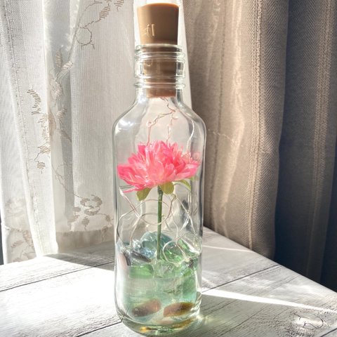 sea flower シーグラスボトルランプ　ピンクマム