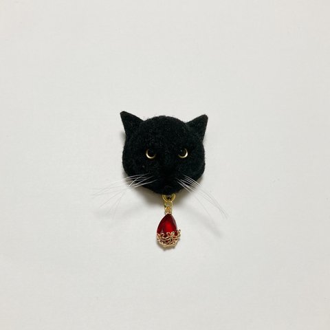 羊毛フェルト 猫ミニブローチ 黒猫