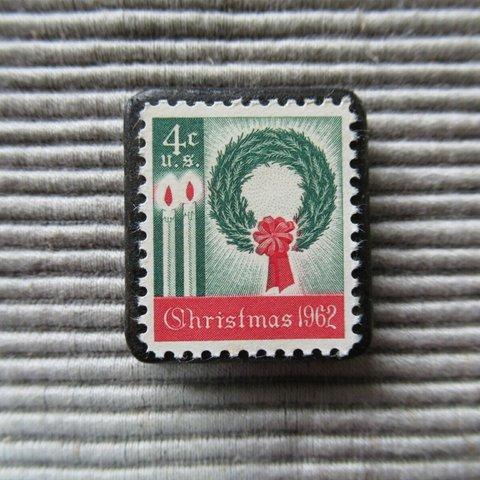 アメリカ　クリスマス切手ブローチ7765