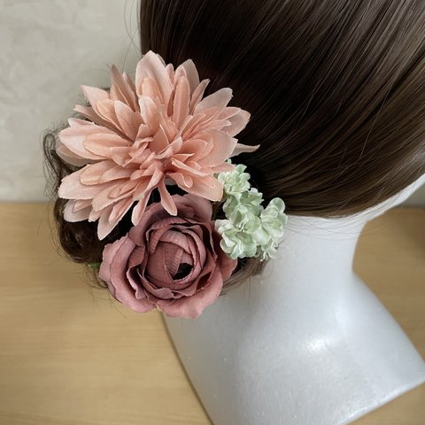 お花の髪飾り ヘアピン 造花 ダリア バラ No.30