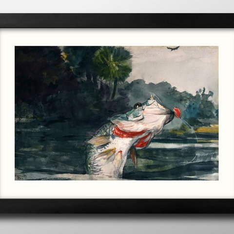 12586■A3アートポスター『ウィンスロー・ホーマー　魚　釣り』絵画　イラスト　デザイン　上級マット紙採用　北欧