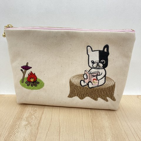 刺繍ポーチ（フレンチブルドッグ）