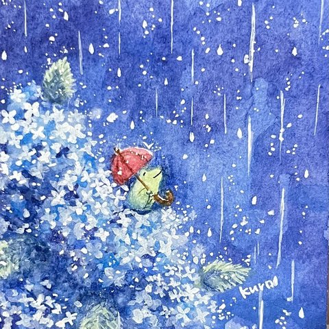 【受注制作】雨の日の夜【カエルと紫陽花】