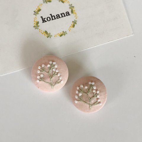 【ミニヘアゴムset 小2.2cm】春のかすみ草 ／pink    ペア1set　手刺繍