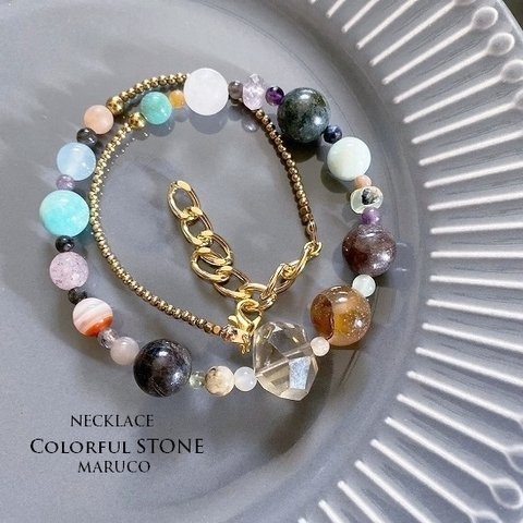 NC380-438マルチストーンColorful Natural asymmetry*天然石ネックレス  *送料無料*