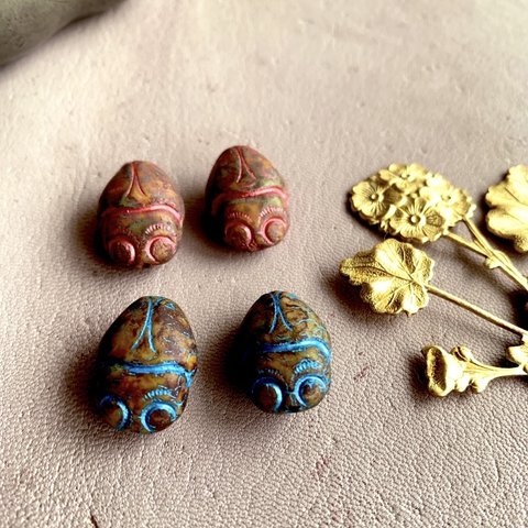 【2ペア4コセット】JIRI＊IVANA#czech beads#チェコビーズ　scarab19✖️13㍉　beige picasso/pink  beige picasso/blue チェスト