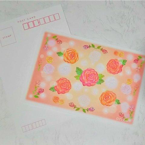 バラの花 絵葉書　春のポストカード2枚セット　パステルアート