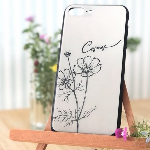 秋におすすめ★スマホケース 強化ガラスケース《コスモス 秋桜》iPhone12・ iPhone13シリーズ 等 iPhoneケース　おしゃれ　かわいい　上品