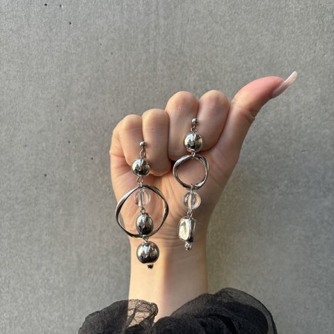 クリア×シルバーフープピアス