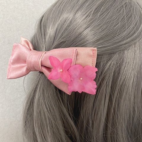 紫陽花のパステルリボンバレッタ(ピンク)