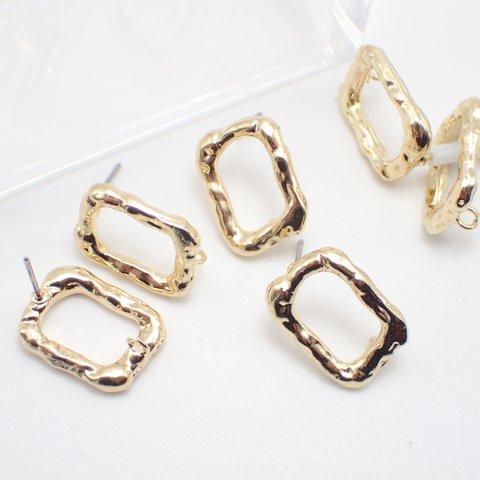 SALE【6個(3ﾍﾟｱ)】角リングデザインピアス　★ゴールド○☆