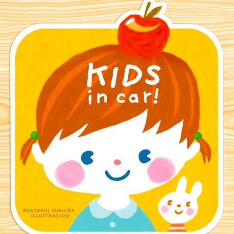 KIDS IN CAR キッズインカー マグネットステッカー(APPLE GIRL）