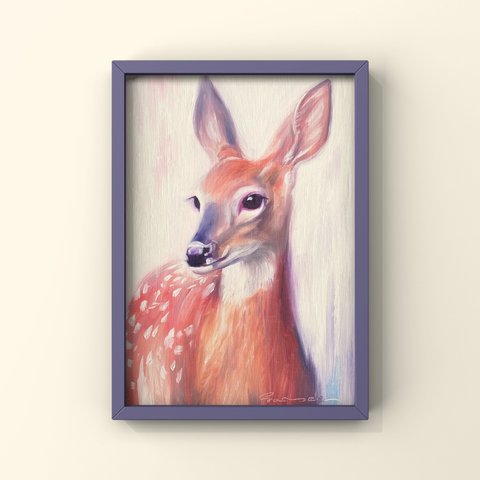 油絵・ポストカードサイズ  - 鹿 -
