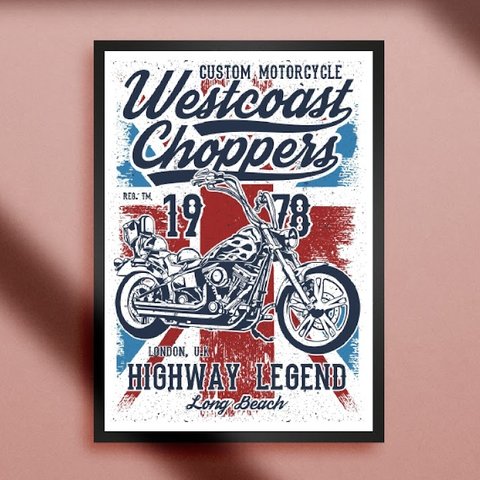【A4額付き】アメリカン カスタム バイク チョッパー ロカビリー ポップアート 壁面装飾 アメリカン雑貨 ポスター
