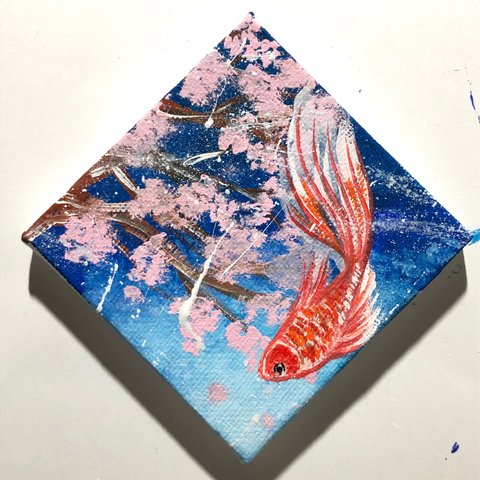 ミニキャンバス「桜と金魚」