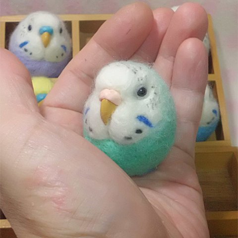 セキセイインコ ミントブルーオパーリン ☆マグネット/ブローチ どちらか選択     受注作成　うちの子オーダー可 　羊毛の小鳥  　工房小鳥屋さん