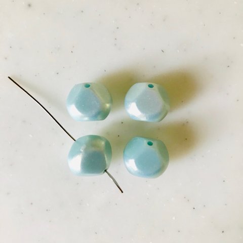 Pearly Blue Faceted Nugget Beads 