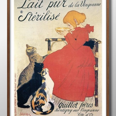 3580■ポスター　絵画　インテリア　A3サイズ　『スタンラン　猫　ネコ　ビンテージ』イラスト　アート　北欧