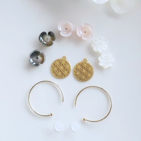 ✨夏の袋✵Flower of life✵生命の華＆シェルフラワー◆14kgfピアス